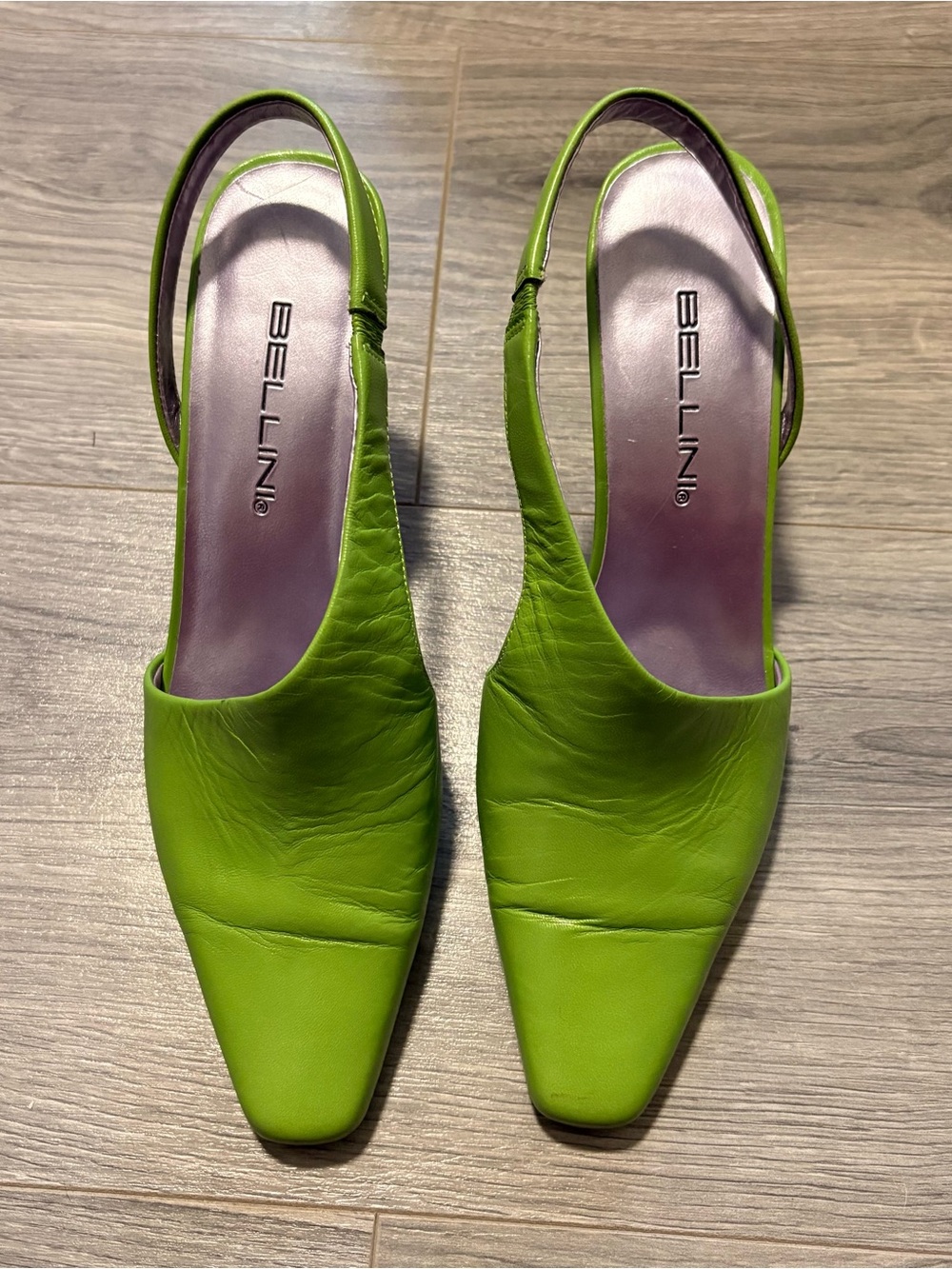 Vintage Bellini Bright Green Leather Slingback Heels